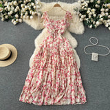 Zingj Atmosphere Feeling Flower Small Flying Sleeve Dress Female Summer Fold Lotus Leaf Edge Minority French High-Grade Orange Stalk