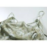 Green Straps Dress Vintage Broken Flowers Folds Sleeveless High Waist French Sexy Fashion Baggy Long Skirt Ladies