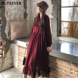 Elegant Polka Dots Print Women Chiffon Dress Vintage Loose Long Dress Lace-up Female A-line Vestidos femme
