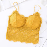 Summer Crop Tank Top Women Fashion Deep V Lace Bras Embroidery Floral Tank Top Bra Wrapped Chest Camisole Padded