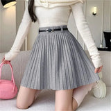 Pleated High Waist Belted Mini Skirt- Outfit
