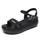 Braided Slope And Waterproof Table Beach Sandals Women's Summer Buckle Loose Cake Thick Soles Comfortable Casual Women's