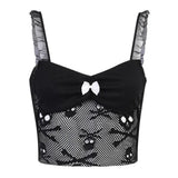 Sexy Black Plaid Lace Blouse Gothic Emo Tops Patchwork Shirt Femme Blusas PU Leather Women Blouse Slash Neck Vintage