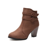 Zingj Plus Size Autumn / Winter New Frosted Martin Boots Women's Belt Buckle Thick Heel Ankle Boots- Outfit