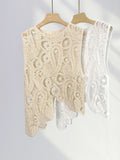 Zingj Lace Blck Heavy Embroidery Irregular Design Sense European Knit Hollow Sleeveless Jacket In The