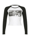 Figure Graphic Raglan Long Sleeve Crop Top- Outfit