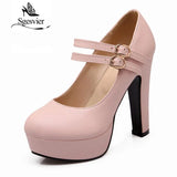 SGESVIER Women Pumps 2021 Autumn New Elegant Sweet Round Toe Square Heels Shallow Mouth 4 Color Platform Lady Shoes