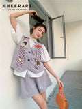 England Style Vest With Necktie Patch Vest Top 2021 Fashion Women Grey Waistcoat Summer Jackets Kawaii Button Up