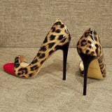 Onlymaker Women's Peep Toe 12cm High Heels Leopard print Pumps Sandals Woman Dress Party Office Slipper Shoes Big Size