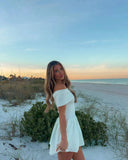 Off Shoulder Pleated Mini Dress-Outfit