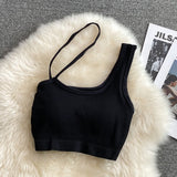 tops for womens crop top woman solid color tank top oblique shoulder sleeveless camis for women omighty