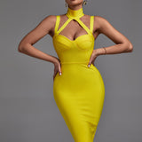Dress 2022 New Women's Yellow Bodycon Dress Elegant Halter Sexy Evening Club Party Dress High Quality Summer