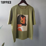2021 summer character t-shirts fashion girls tops short sleeve printing t-shirts Korean women clothes 95%