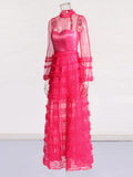 Spring 2025 New Fashion Round-Neck Mesh Splicing Design Perspective Advanced Sense Long Dress Dress