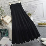 Women Knitted Ribbed Pleated Midi Skirts Solid Warm A-Line Skirt Female 2021 Winter Autumn Trendy Elegant Ladies Bottoms