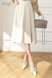 Women's Skirts High Waist Mid-calf A-line Pockets OL Skirt Solid Skirts for Women Vintage Fashion 2023 Summer Pleated Belt