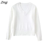 Women Simply V Neck Soft Touch Casual Purple Knitting Sweater Female Chic Basic Long Sleeve Pullovers Brand Tops
