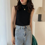 Knitted Top Summer Turtleneck Tank top Women camisole Blouse Sleeveless Slim Top Female sleveless t-shirt Vest Casual