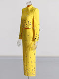 Fashion And Leisure Suit Women 2025 Spring New Diamond Splicing High Sense Two Sets Of Long-Sleeved Skirt
