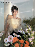 Organza Sheer Tube Top Backless Tulle Designer Korean Cami Peplum Top Summer Holiday Outfits Elegant Women