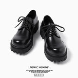 Zingj Men's Big Head Thick Sole Premium Summer Casual Leather Shoes Round Head British Port Wind Low Top Martin Boots