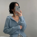 Double-headed Zipper Solid Color Hooded CardiganOutfit