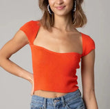 Zingj Sell Versatile New Fashion Slim Square Neck Stretch Shoulder Short Sleeve Sweater Sweater Woman-Outfit