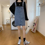 Women Denim Summer Split Pockets All Match Vintage Mini Dresses Fashion Streetwear Korean Loose High Waist Denim