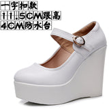 8CM High Heel Heel Leather Shoes 3CM Thick Waterproof Table Comfortable Loose Cake Shoes Round Head Light Magic Stick Single Shoes