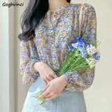 Women Floral Printed Leisure Loose Elegant Chiffon Tops Blouses Trendy All-match Temperament Korean Style Popular