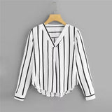 Long Sleeve V Neck Irregular Stripe Shirt Women Casual Tops And Blouses chemise femme camisas mujer women
