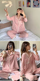 Solid Pajama Sets Women Simple V-neck Long Sleeve Homewear M-3XL Casual Breathable Loose Single Breasted Pyjamas