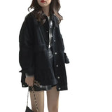 Zingj 2024 New Black Overalls Short Jacket Women's Long Sleeve Hong Style Casual Versatile Denim Jacket Loose Jacket-Outfit