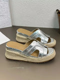 Version! Zhao Luth The Same ~ One-Word Cool Slippers Women's Summer Wearing Grass Pine Shoes Thick-Soled High-Heeled