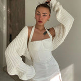 Ultra-short Sweater Coat Autumn Winter Long Sleeve Loose Knitted Crop Tops Solid Color Sexy Cardigan Sweaters