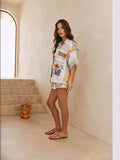 Zingj Women's New Temperament Fashion Print Shirt Jacket Loose Casual Shorts