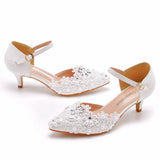 Cm Hollow Sharp Head Sandals In Low-Heeled Mary Jane Sandals White Lace Beaded Wedding Shoes Bridal Wedding