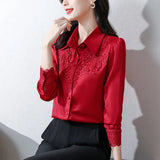 Spring 2025 New Shirt High-End Satin Stitching Lace Long-Sleeved