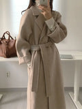 Winter New Women's Casual Woolen Blend Trench Coat Oversize Long Coat With Belt Women Wool Coat Cashmere