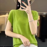 Zingj Line Of Clothing Worsted Short Sleeve Female Round Collar Loose Thin Bat Sleeve Vest Shirt Hollow Out Outside The Hair-Outfit