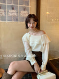 Xixi 2025 Autumn White Standard Dingy Temperament Under-Bottom Long-Sleeved Lotus Leaf Shirt Shirt Small Shirt Lady