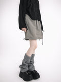 Streetwear Grunge Knitted Leg Warmers Solid Gothic Harajuku Women Japanese Ripped Calf Socks Boots Cover Y2k Aesthetic