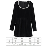 Women's Clothing 2025 Winter New Square Neck Nail Beads To Collect Short A-Shaped