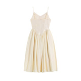 Straps Dress V Neck Sleeveless Vintage Casual Sexy Backless Fashion High Waist Self Cultivation Long Skirt Ladies