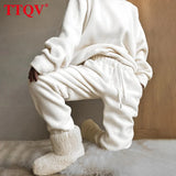 Casual Pink Two Piece Sets Womens Outifits Fashion Long Sleeve Solid O-neck Tops And Simple Trousers Sets Female