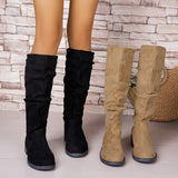 Autumn New Large Autumn Winter Folded Flat Bottom Western Cowboy Boots Long Boots Coarse And Thin