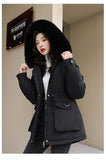 Add Velvet Thick Coat Female 2024 New Winter Waist Long Casual Hat Parker Cotton Suit-Outfit