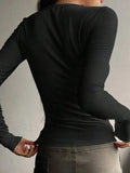 Solid Color Breasted V Neck Slim Long Sleeve Knit- Outfit