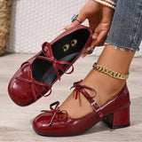 Bow Mary Jane Single Shoes 2025 New Spring Coarse Temperament With Skirt Small Leather
