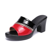 Slipper's 2022 Ladies Summer Slippers Genuine Leather Shoes Women High Heels Fashion Rhinestone Summer